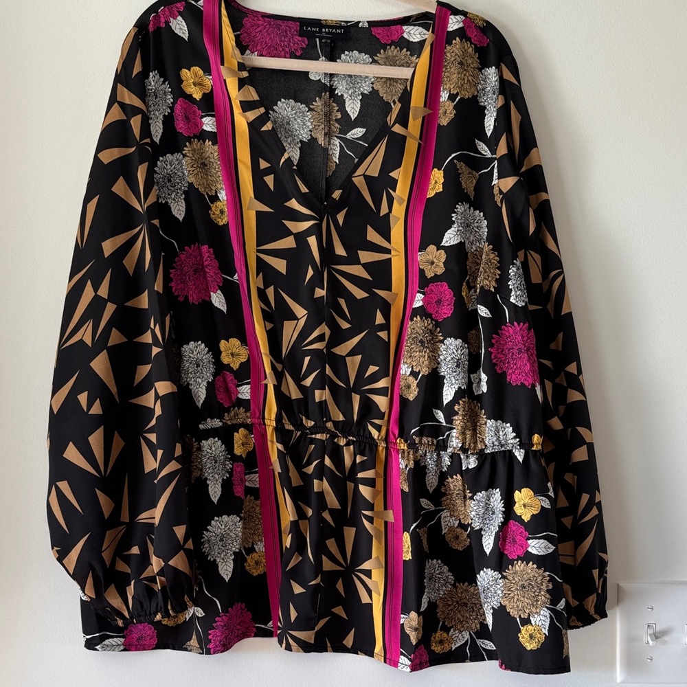 Lane Bryant Black and Gold Floral Blouse